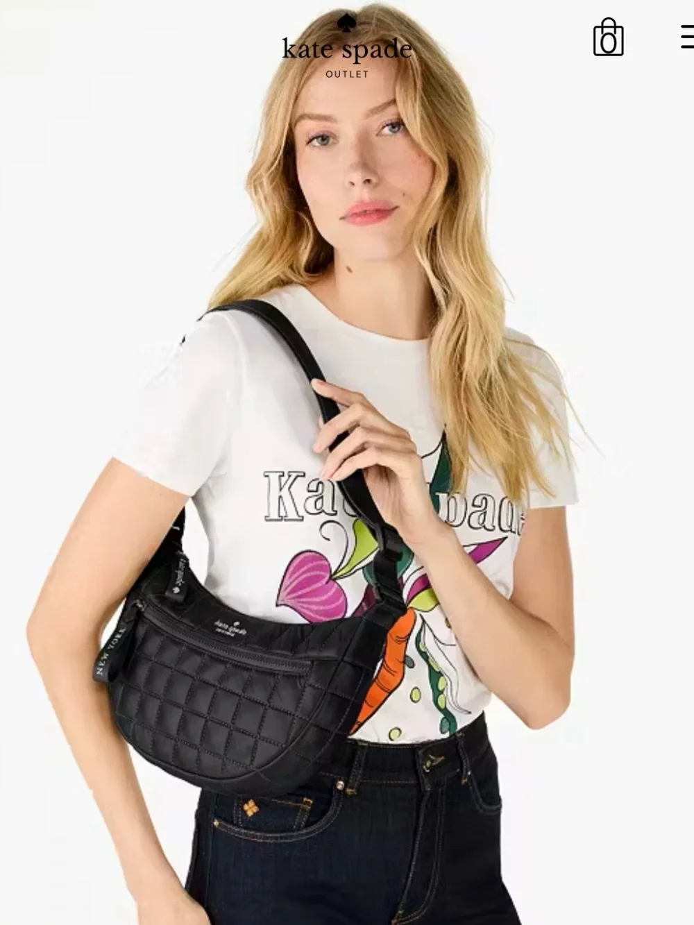 kate spade Black Quilted Crossbody Bag with Logo Zip Pull